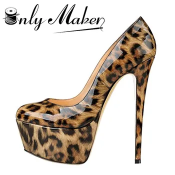 Onlymaker Sieviešu Platform16CM Plānas Papēžiem Sūkņi Modes Leopard Kārta Toe Kurpes Sexy Puse kāzu Duncis Plus Lieluma US5~US15 17585
