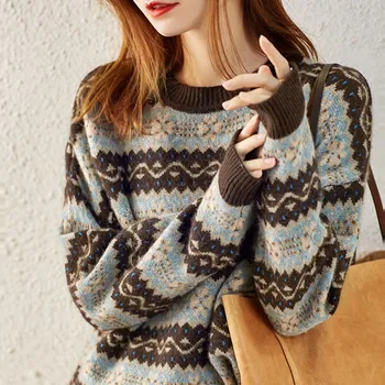 Otoño / invierno suéter de cachemira jersey de cuello redondo corto suelto acolchado suéter mujer de suéter camisa fondo de 5170