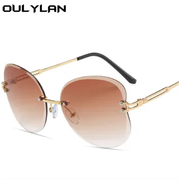 Oulylan Vintage Apgriešana Saulesbrilles Sieviešu Modes bez apmales Saules Brilles Dāmas Slīpuma Zilo Rozā Briļļu Framless Brilles UV400 21069
