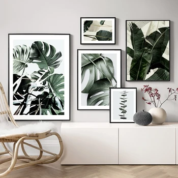 Palmu Koku Augu Sienas Māksla Uz Kanvas Glezna Banānu Lapu Toņos Botāniskais Plakāti Un Izdrukas Mūsdienu Sienas, Attēlus Dzīvojamā Istaba