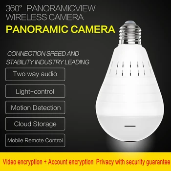 Panorāmas Spuldzes Gaismas Kamera, Full HD 1080P 360 Grādu Platleņķa Wi-fi LED Gaismas lampa IP E27 IS Nakts Redzamības Dome Drošības Kameru