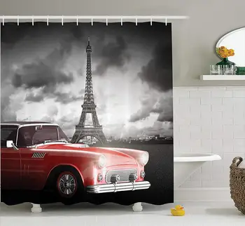Parīzes Dušas Aizkars Vintage Līst Francija Tornis Dušu Aizkariem, Vannas Poliestera Auto Ielā Tumši Mākoņi