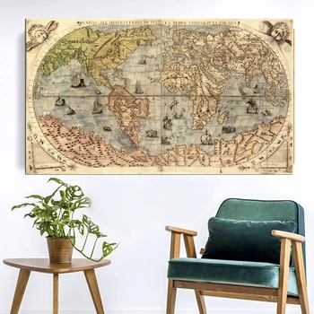 Pasaules Karte Retro Vecs Mākslas Audekls Gleznas Dzīvojamā Istaba Izdrukas, Plakāti Sienas Art Home Decoration, Bez rāmja