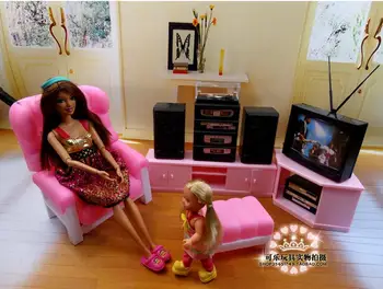 Patiesu barbie mēbeles, tv dīvāns skaņas dzīvojamā istaba sapņu mājas mēbeles komplekts 1/6 bjd lelles piederumi video bērnu rotaļu dāvanu 244