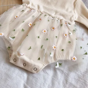 Pavasara Meitenes Princese Kleita Baby Girl Bodysuits Gudrs Mežģīņu Acu Ziedu Toddler Mazas Meitenes Tutu Kleita Jumpsuits Tērpiem 11497