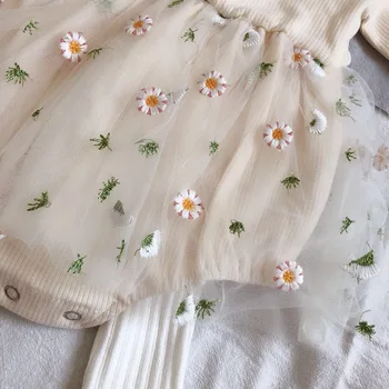 Pavasara Meitenes Princese Kleita Baby Girl Bodysuits Gudrs Mežģīņu Acu Ziedu Toddler Mazas Meitenes Tutu Kleita Jumpsuits Tērpiem