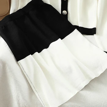 Pavasara sieviešu apģērbu divas gabals komplekti Sieviešu Rudens Slim Fit Vienā Krūtīm, Metāla Sprādzes trikotāžas kultūraugu top + mini Svārki tērpiem