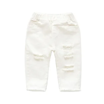 Pavasarī un rudenī jauns bērnu bērnu caurumu gadījuma džinsi meitenei dzidri balts džinsi caurumu bikses bērnu meitenei bikses