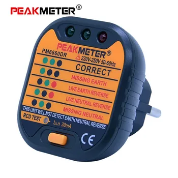 PEAKMETER PM6860 Ligzda Testeri 230V ar GFCI RCD testeri Automātiskās elektroenerģijas diagnostikas noplūdes detektors monitora ligzda