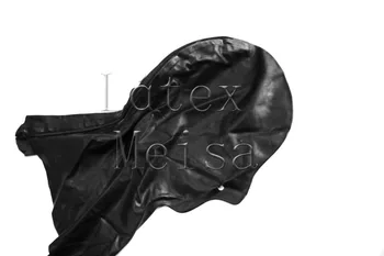 Pelējuma lateksa kapuces bdsm melna lateksa maska Fetišs M izmērs ir pieejams un atvērts ar caurumiem aizmugurē rāvējslēdzējs pieaugušajiem