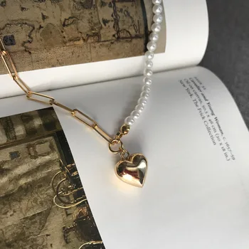 Peri'sbox Asimetriska Ķēdes Fāzēm Shell Pērļu Kaklarotu Mīlestību Sirdī Šarmu sānslīdi kaklasaite Kaklarotas Sievietēm, kas Saistīti Minimālisma Kaklarota