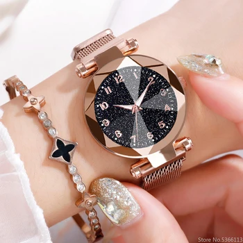 Personalizēt Zilā Pulksteņi Sieviešu Modes Gaismas Rokās Zvaigžņotām Debesīm Pulksteņi Sieviešu Kvarca Tērauda Sieta Joslu Magnēts Watche Reloj Mujer