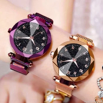 Personalizēt Zilā Pulksteņi Sieviešu Modes Gaismas Rokās Zvaigžņotām Debesīm Pulksteņi Sieviešu Kvarca Tērauda Sieta Joslu Magnēts Watche Reloj Mujer
