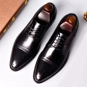 Phenkang vīriešu formālu kurpes patiesu oxford ādas kurpes vīriešiem melnā 2020. gadam kleitu, kurpes, kāzu kurpes, mežģīnes ādas brogues 34194