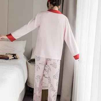 Pidžamas Uzvalks V-veida Kakla Krekls, Bikses 2PC Miega Komplekts Sievietēm Sexy Lounge Naktsveļu Pijamas Drēbes, Naktskrekli Drukāt Sleepshirt Mājas Drēbes