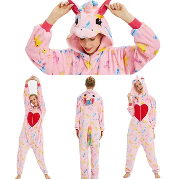 Pieaugušo Ziemassvētku Pidžamu Sieviešu Unicorn Sleepwear Onesie Kigurumi Pyjama Anime Multfilmu Kombinezons Ziemas Trušu Nightie Mājas Drēbes