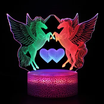 Pieskarieties Sensora LED 3d Gaismas 3colors Mainīt Led Nakts Gaisma Bērniem Fariy Pāvs Unicorn Nightlight Galda Lampas Xmas Dāvanas