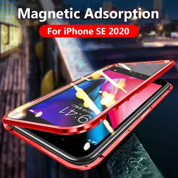 Pilna aizsardzības flip case for iphone se 2020. gadam metāla buferi magnētisko pārsegu es tālruņa se 2020. gadam iphonese2 dubulto sānu stikls, coque
