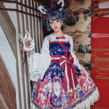 Pils princese tēja puse sweet lolita kleita retro bowknot gudrs drukāšanas viktorijas kleita kawaii meitene gothic lolita jsk loli cos 11891