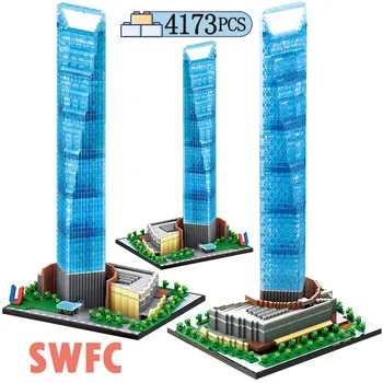 Pilsētas Shanghai Finanšu Centrs Slaveno Arhitektūras Ķieģeļi Radītājs 3D Mini Dimanta Diy Celtniecības Bloki, Rotaļlietas Bērniem, Dāvanu