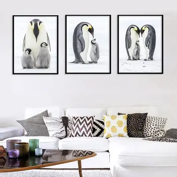 Pingvīns Salds Karikatūra Dzīvnieku Mājas Dekori Izdrukāt Plakātu Ziemeļvalstu Kanvas Glezna Bērnu Dod Priekšroku Guļamistaba, Dzīvojamā Istaba Attēlu Sienas Plakāts