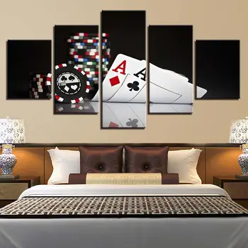 Plakātu Sienas Moduļu Attēlus Audekls Mākslas Izdrukas 5 Panelis Modes Pokera Spēli Ģeometriskās Krāsošana Ar Strūklu, Retro Guļamistabas Mājas Apdare