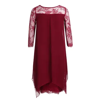 Plus Lieluma Elegants Šifons-Line Vestidos Kleitu Modes Sievietes Ir 2021. Pavasara 3/4 Piedurknēm O-veida Kakla Mežģīnes Acs Kleitas Vestidos S-5XL