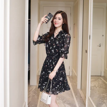 Plus Lieluma Vasaras Vintage Šifona Ziedu Boho Krekls Kleita Ir 2021. Korejas Elegants Sievietes Puses Mini Kleitas Gadījuma Sun Beach Vestidos