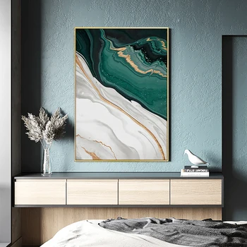 Plūst Zaļa Siena Mākslas Anotācija Okeāna Kanvas Glezna Ziemeļvalstu Plakātu Drukas Mūsdienīga Sienas Māksla Bildes Dzīvojamā Istaba Skandināvijas