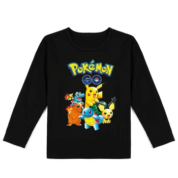 Pokemon Karikatūra Izdrukāt Zēns Meitene Gudrs Pikachu Pavasara Rudens Ziemas Apaļu Kakla Džemperis ar garām Piedurknēm T-krekls Zemāko Krekls