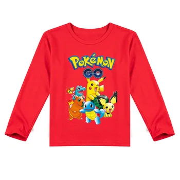 Pokemon Karikatūra Izdrukāt Zēns Meitene Gudrs Pikachu Pavasara Rudens Ziemas Apaļu Kakla Džemperis ar garām Piedurknēm T-krekls Zemāko Krekls