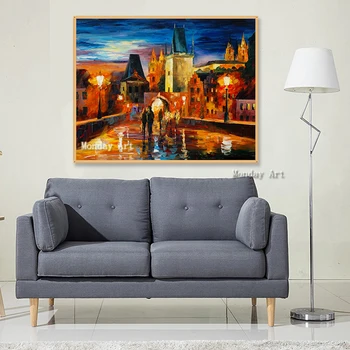 Pop Art roku apgleznoti Romantika Pāris Lietus Ielas Ainavas Eļļas Glezna uz Audekla Mūsdienu mākslas Sienas Attēlu, Dzīvojamā Istaba, guļamistaba
