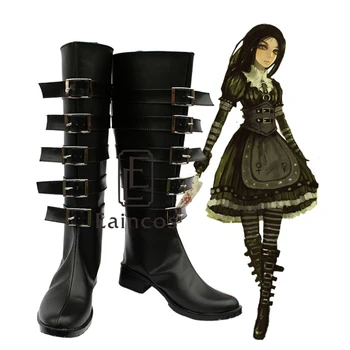 Populāra Spēle Alice Madness Returns Alise Cosplay Halloween Puse Kurpes Black Fancy Boots Pasūtījuma