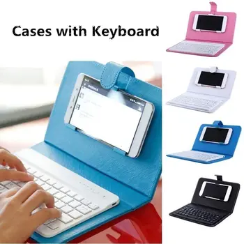 Portatīvo PU Ādas Wireless Keyboard Case for iPhone Aizsardzības Mobilais Tālrunis ar Bluetooth Tastatūru 4.5-6.8 collu Viedtālrunis