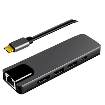 Portatīvo USB 2.0 High Speed Ostas Tipa C Hub 4K HDMI Klēpjdatoru PD Ātrās Uzlādes 100m Ethernet Port RJ45 par MacBook Pro