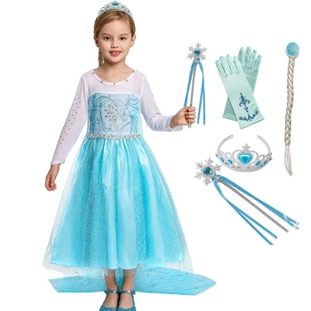 Princese Kleita Meitenēm Anna Elsa Cosplay Kostīmu Jasmīns Tangled sniegbaltīte Tianna Kleita Kleita Sniega Karaliene 2 Ziemassvētku Apģērbs