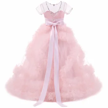 Princese Meitene Kāzu Kleitu Meitenes Pusi Dzimšanas Diena Rozā Mežģīnes Pavasara Kleita Apģērbu Bumbu Kleita Bērni Ziemassvētku Sniegumu Drēbes