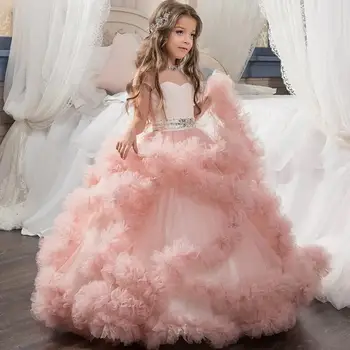 Princese Meitene Kāzu Kleitu Meitenes Pusi Dzimšanas Diena Rozā Mežģīnes Pavasara Kleita Apģērbu Bumbu Kleita Bērni Ziemassvētku Sniegumu Drēbes