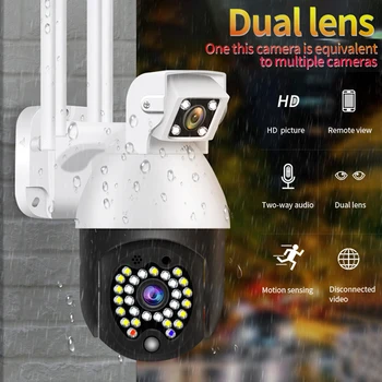 PTZ WIFI IP Kameras 1080P Ūdensizturīgs Āra Tālvadības Bezvadu Kamera 29 Led IS 50m divvirzienu Audio CCTV Uzraudzības Cam Dual Objektīvs 51076