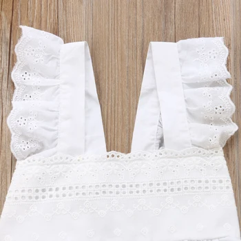 Pudcoco Bērniem Meitene Vasaras Drēbes bez Piedurknēm, Balts Mežģīņu Topi+Svītrains Plaša Kāju Elsas 2GAB Apģērbs Mode Bērnu Apģērba Komplekts