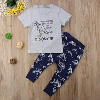 Pudcoco Meitene Uzstādīt 1Y-6Y AK JAUNU Toddler Bērniem, Bērnu Zēniem Dinozauru Top T-krekls, Bikses, Zeķes Apģērbs Apģērbs