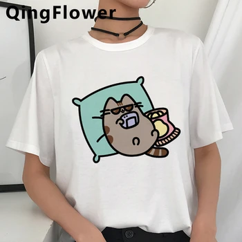 Pusheen Kaķis Kawaii Funmy Karikatūra T Krekls Sievietēm, es Esmu Aizņemts Cute Anime T-krekls Harajuku Ullzang 90s T Grafiskais Top Lakrosa Sieviešu