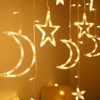 Pārdošanas LED Zvaigžņu Mēness Aizkaru Gaismas Ziemassvētku Vītnes String Pasaku Gaismas 220V Āra Kāzu Brīvdienu Puse Jauno Gadu Dekori