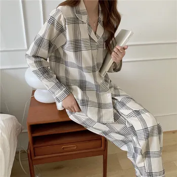 Pāriem, pidžamas komplekts sievietēm pleds nakts pijamas vīriešu garām piedurknēm pidžamas sleepwear uzvalks gadījuma homewear pj pijama mājām kas L059