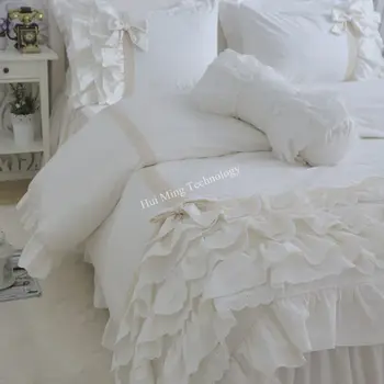 Pārsteidzošs, luksusa gultas komplekts kūka slāņi izšuvumi savirmot mežģīņu sega sedz palagu pārklājs princese gultas priekšgala spilvendrāna HM-01S