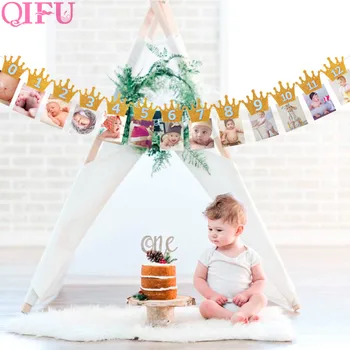 QIFU 1. Dzimšanas dienas svinības Dekors Bērniem Pirmās Happy Birthday Banner VIENU Gadu Stērste Vainags Baby Dušas Dekori, Zēns, Meitene Babyshower