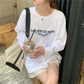Qooth Harajuku Pavasara T Krekls Sieviešu Modes Vēstuli Iespiests T-krekls Tee White Black Topi Gadījuma Sieviešu T-krekls QT136