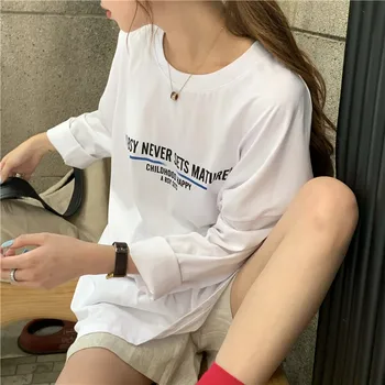 Qooth Harajuku Pavasara T Krekls Sieviešu Modes Vēstuli Iespiests T-krekls Tee White Black Topi Gadījuma Sieviešu T-krekls QT136