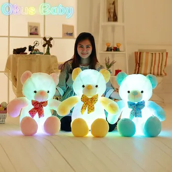 Radošā 2 Krāsas Pildījumu Dzīvnieku LED Flash Plīša Gaismas - Up rotaļlietas Kvēlojošs lācīti Ar Bowknot Ziemassvētku Dāvanu Bērniem