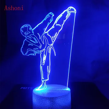 Radošā Karatē Shap Galda Lampa USB 3D LED Taekwondo Nakts Gaisma Guļamistabas Gultas Cīņas Mākslas Redzamības Apgaismojums Bērniem, Rotaļlietas, Dāvanas 25212